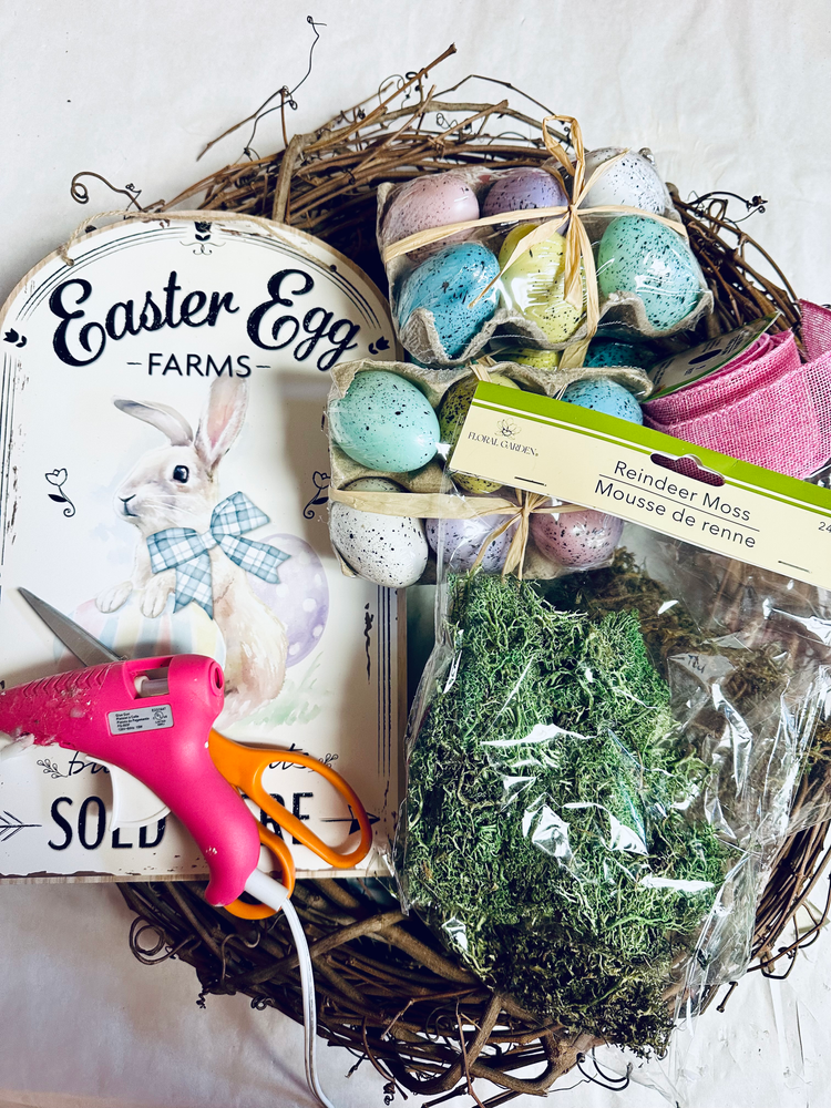 DIY Dollar Tree Easter Egg Moss Wreath 