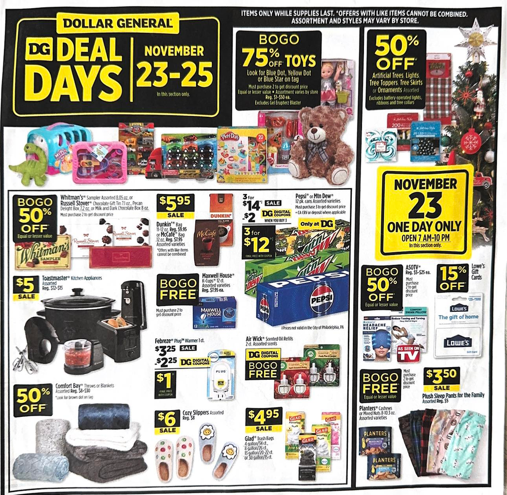 Dollar General Black Friday Deal Days November 23- November 25