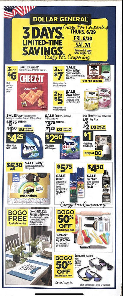 Dollar General Three Day Sale 06/29-07/01