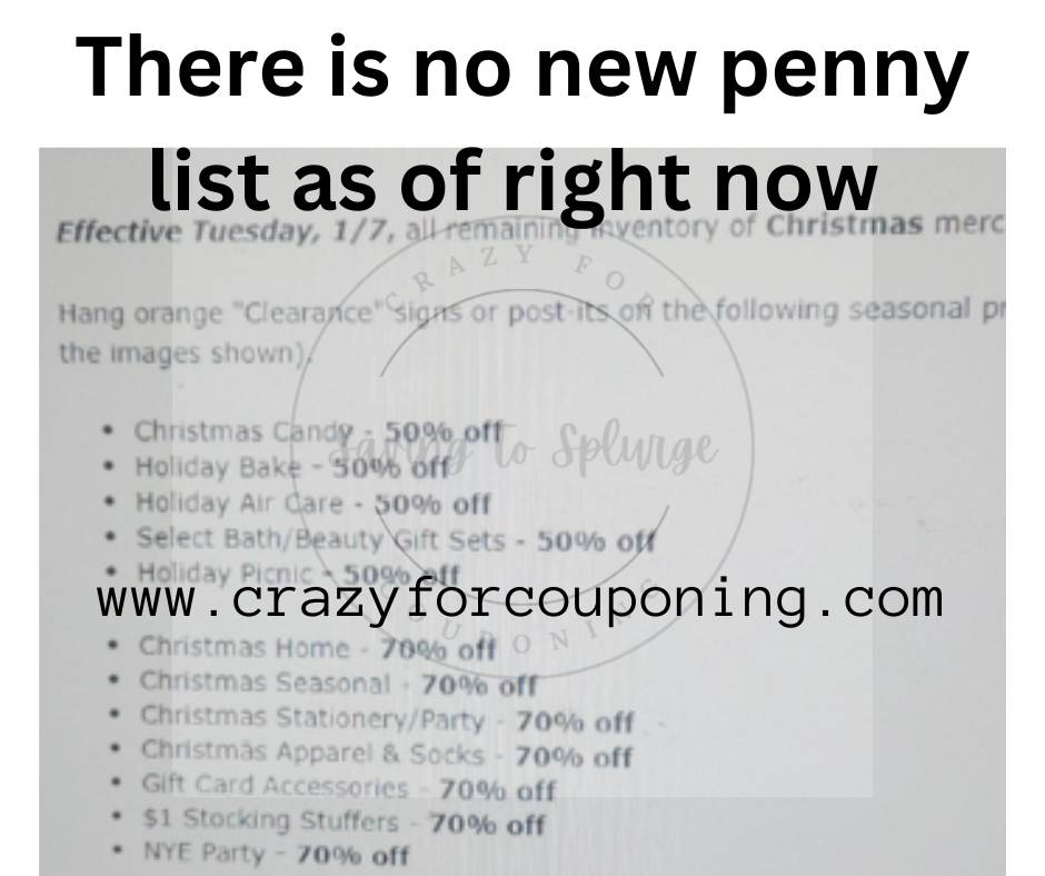 Dollar General Penny List Tuesday, January 7, 2025 (01/07/2025); 